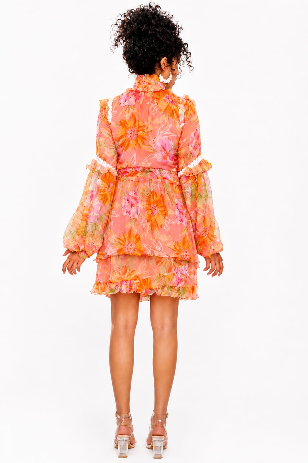 Floral print shirt ruffle dress