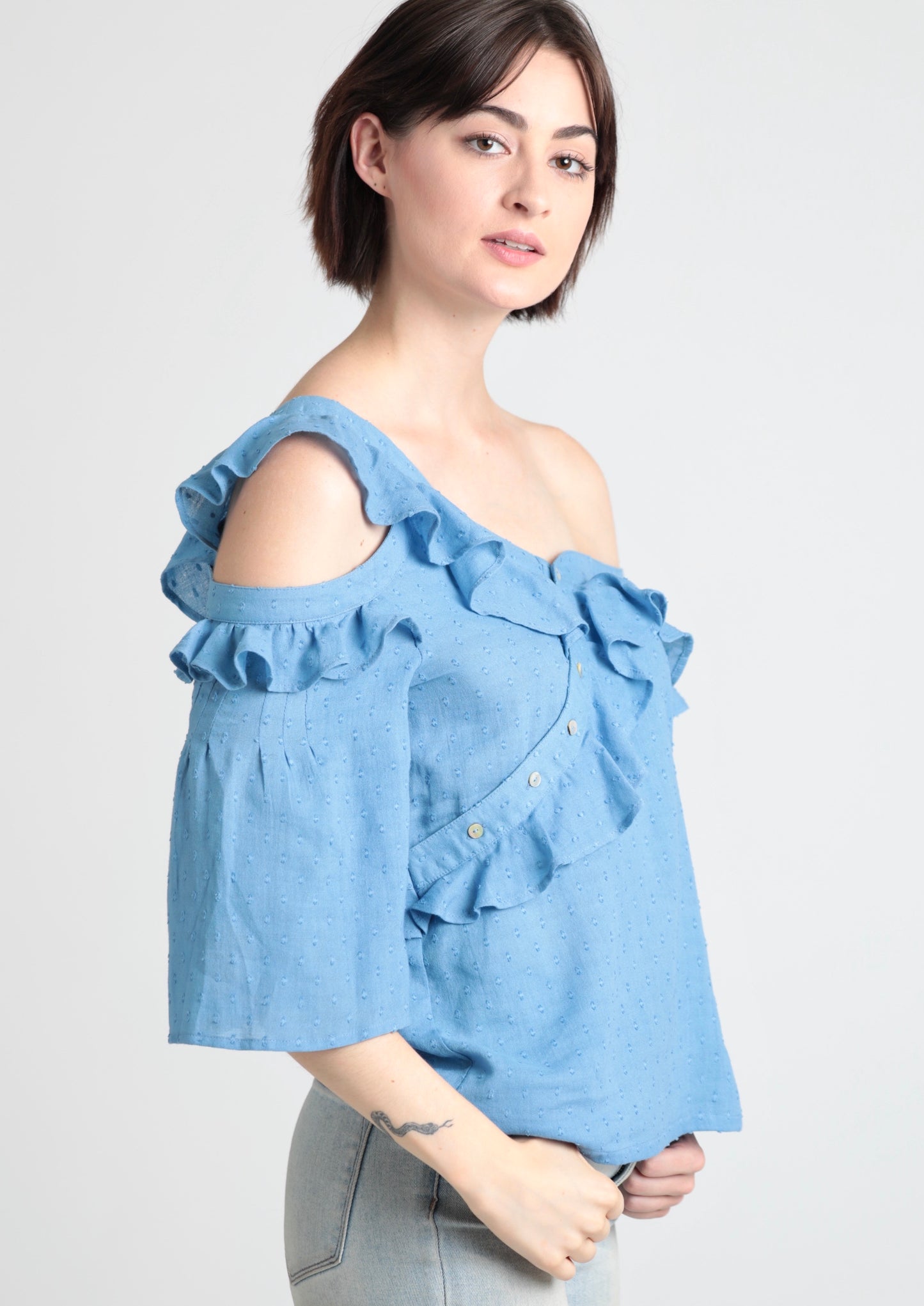 Ruffle cutout one shoulder top