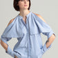 Fold-over cold shoulder pinstripe cotton shirt