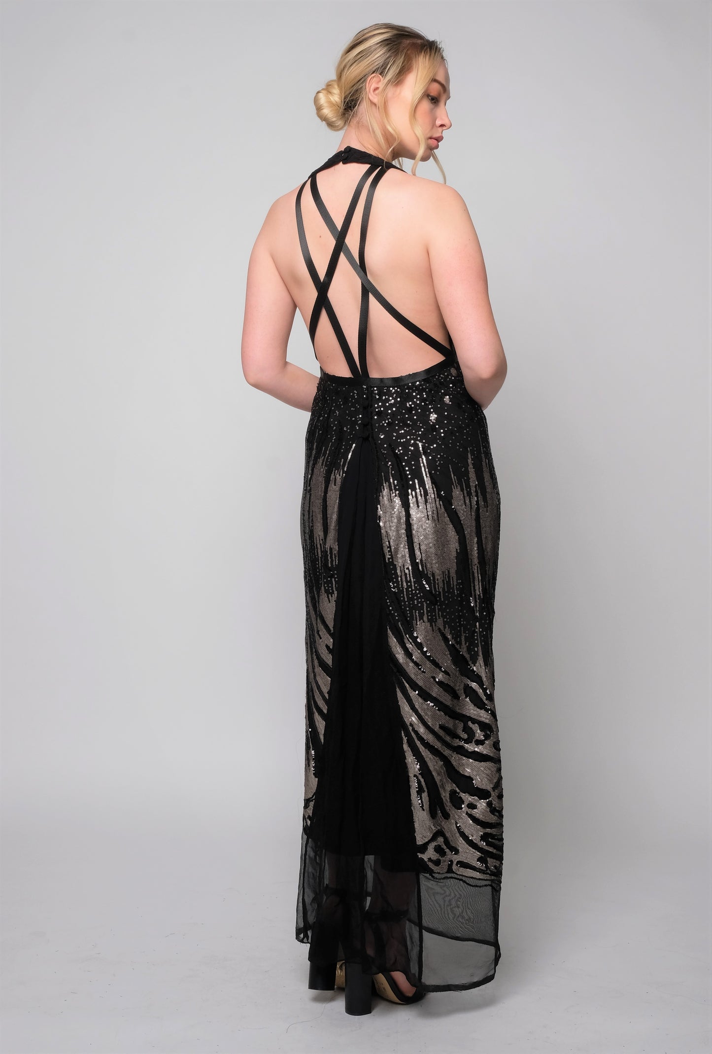 Abstract sequins design Gown with strappy open back