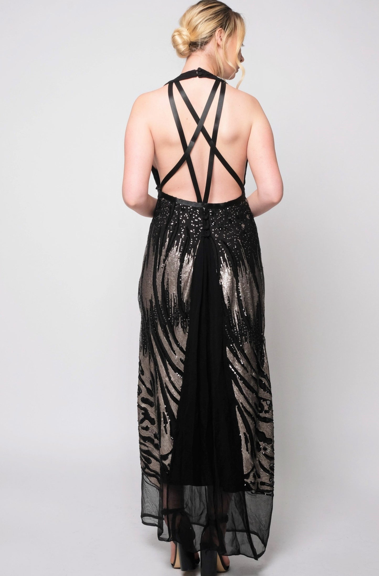 Abstract sequins design Gown with strappy open back