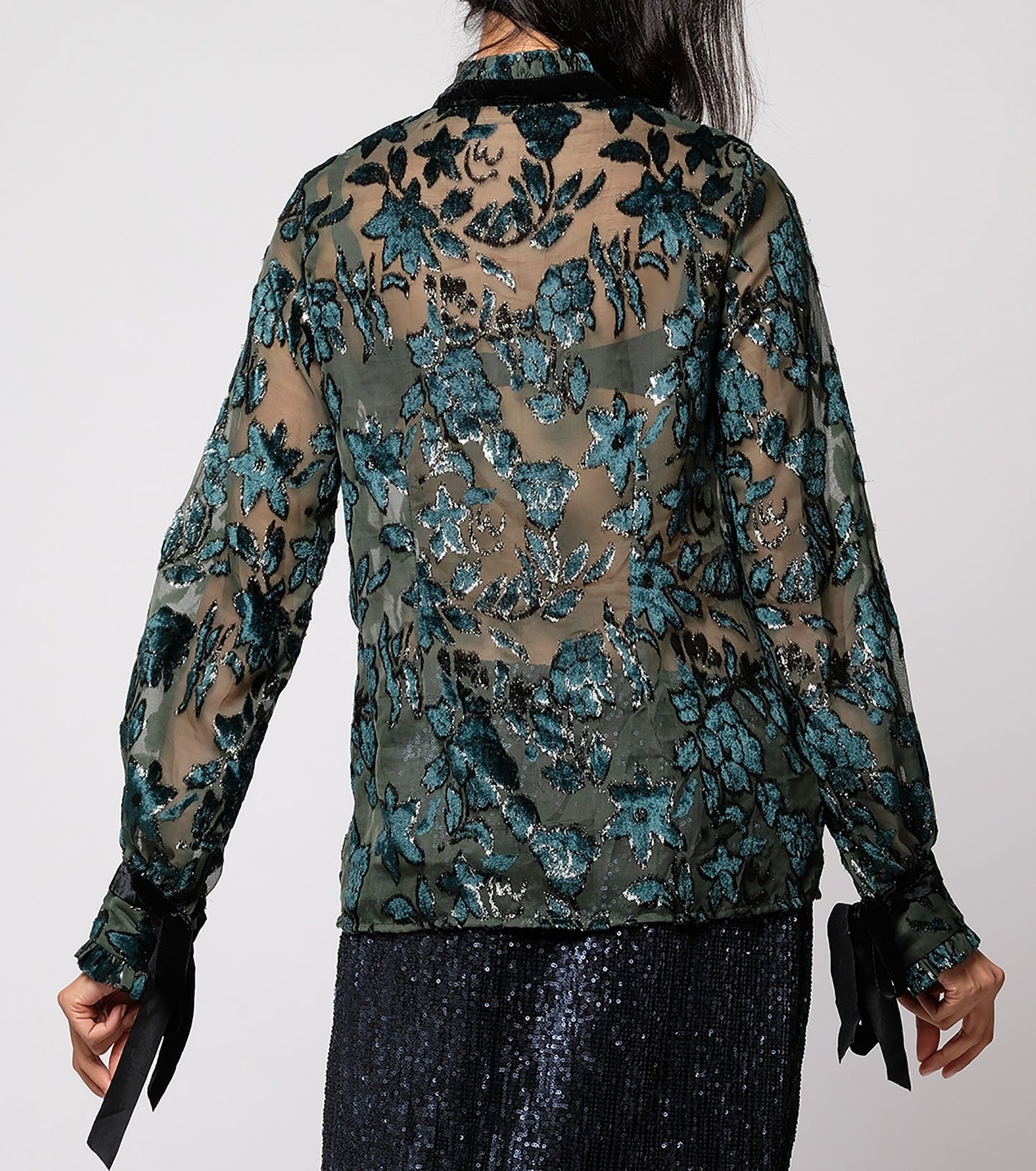 Silk Velvet burnout button down shirt