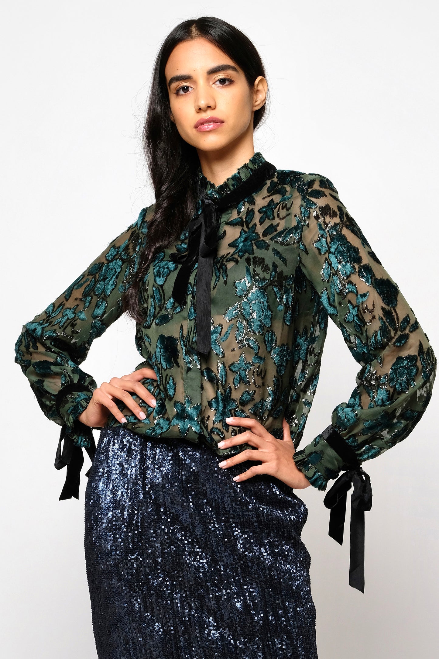 Silk Velvet burnout button down shirt