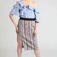 Cotton stripes ruffle and cutout one shoulder top