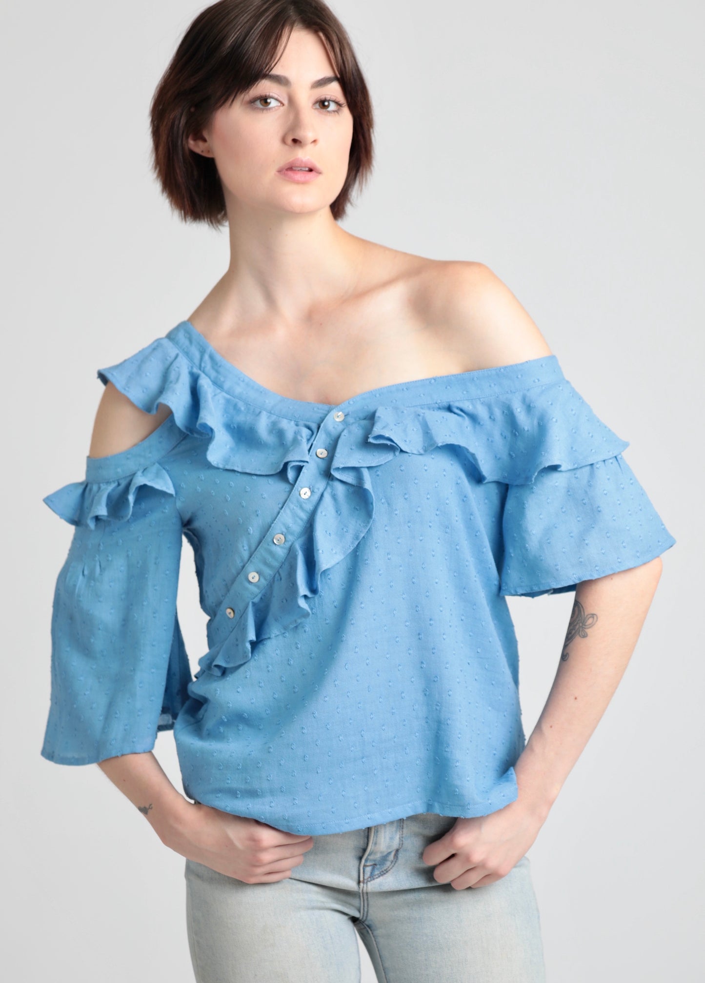 Ruffle cutout one shoulder top