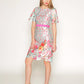 Printed floral lace shift dress with bell sleeves