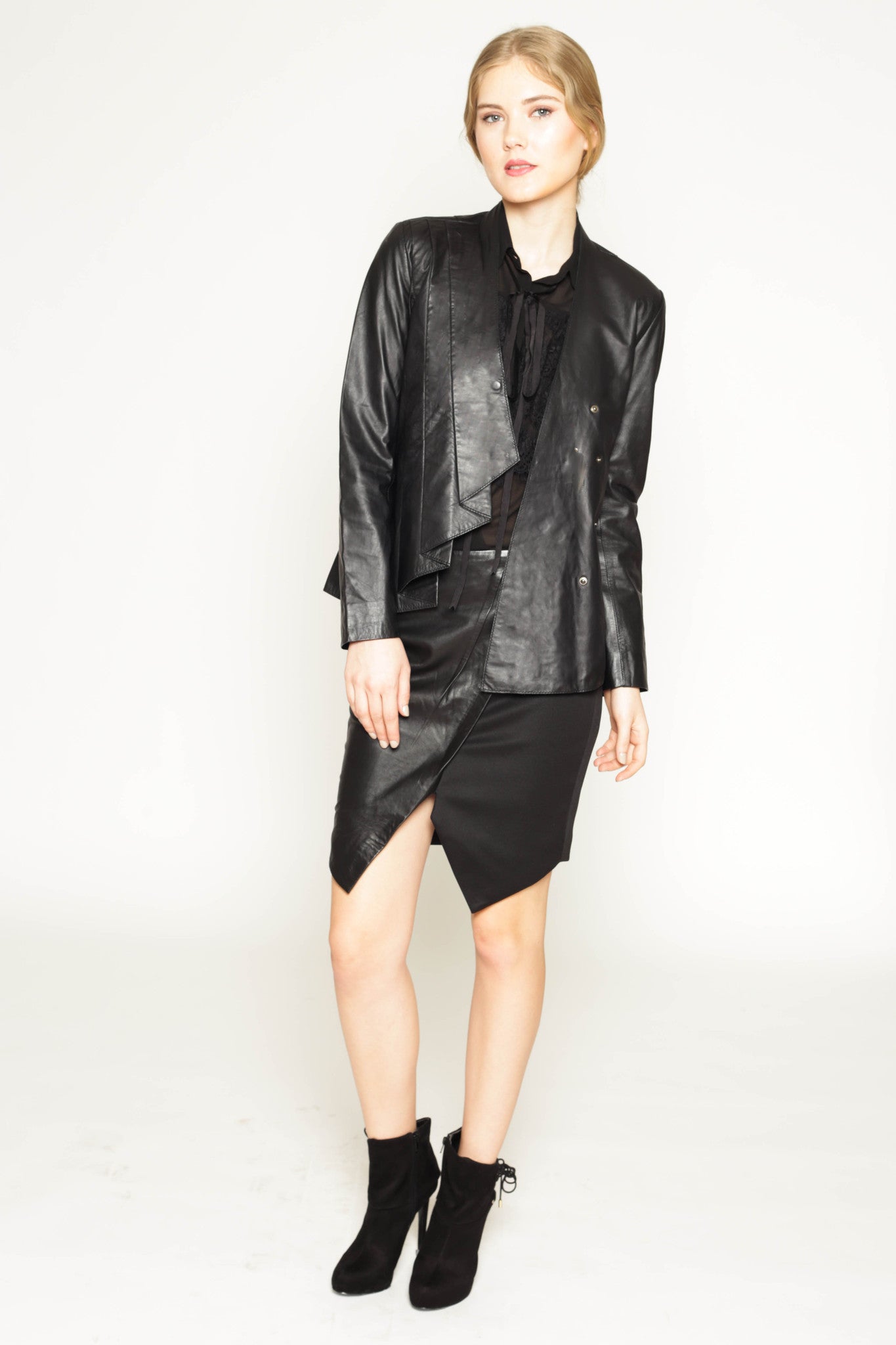 Ponte / Leather skirt with pleat detail