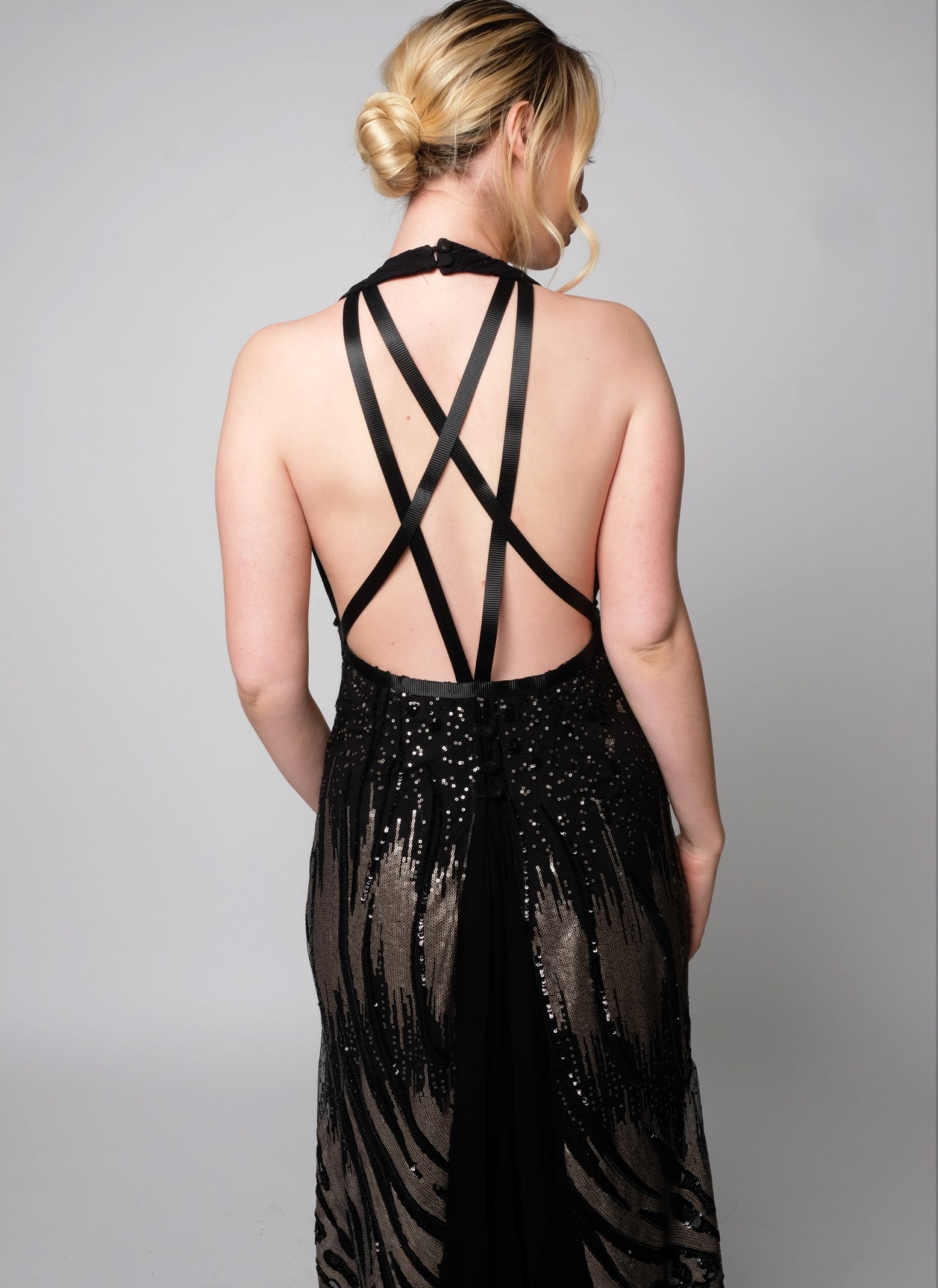 Abstract sequins design Gown with strappy open back