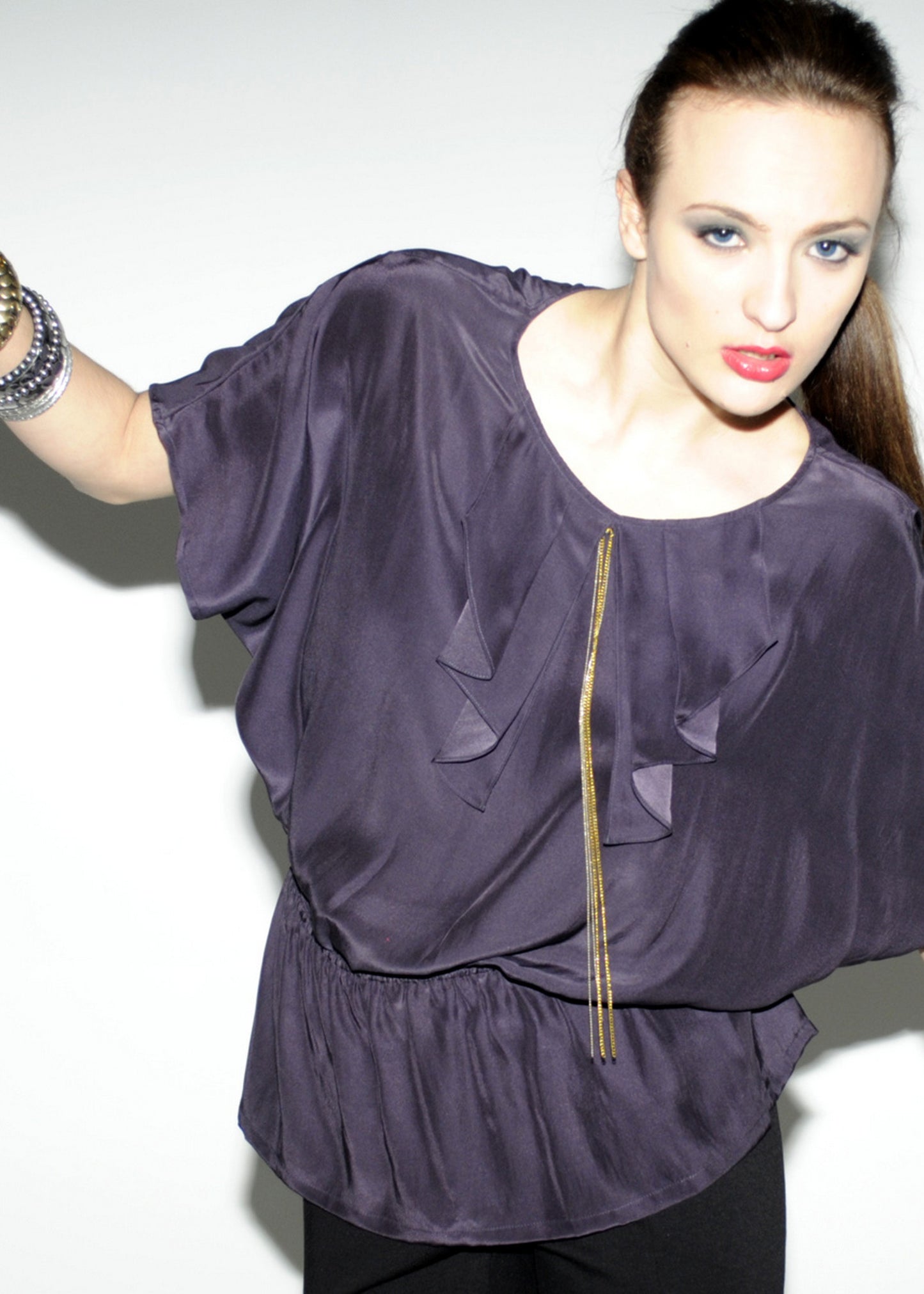 Silk tunic top with ruffle & chains detail - SOLD OUT