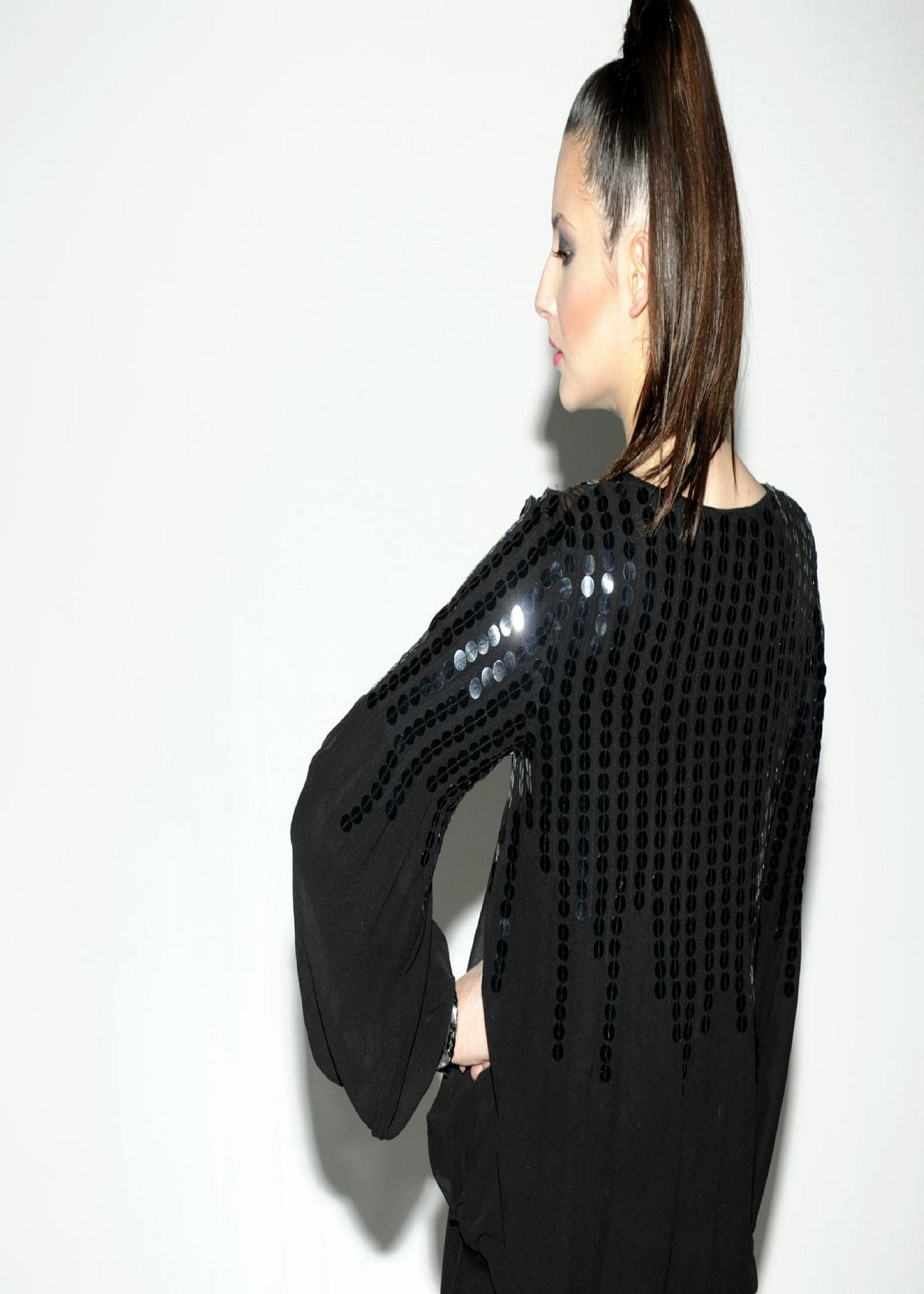 Paillettes & pintuck detail blouson top