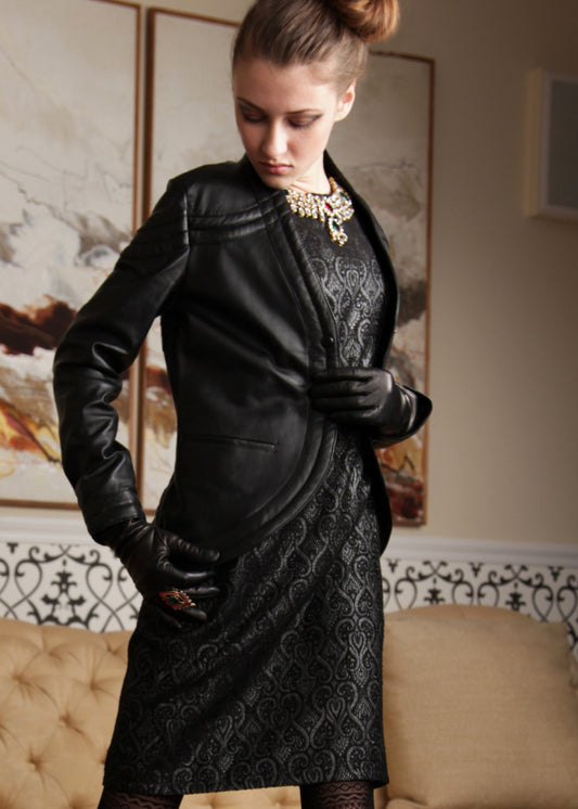 Leather rounded front suit jacket