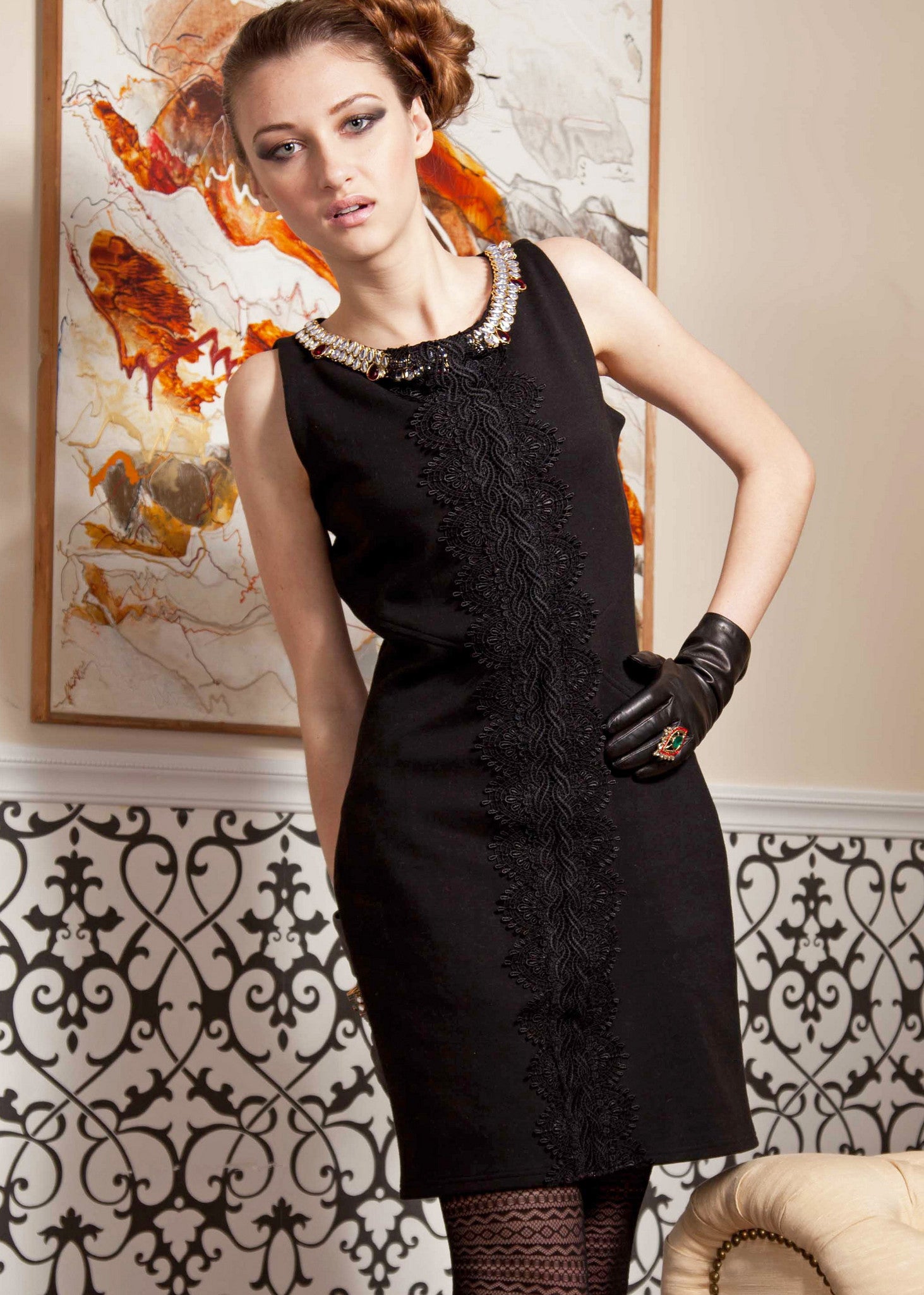 Maddie- Ponte dress with lace & necklace details Maddie- Ponte dress with lace & necklace details