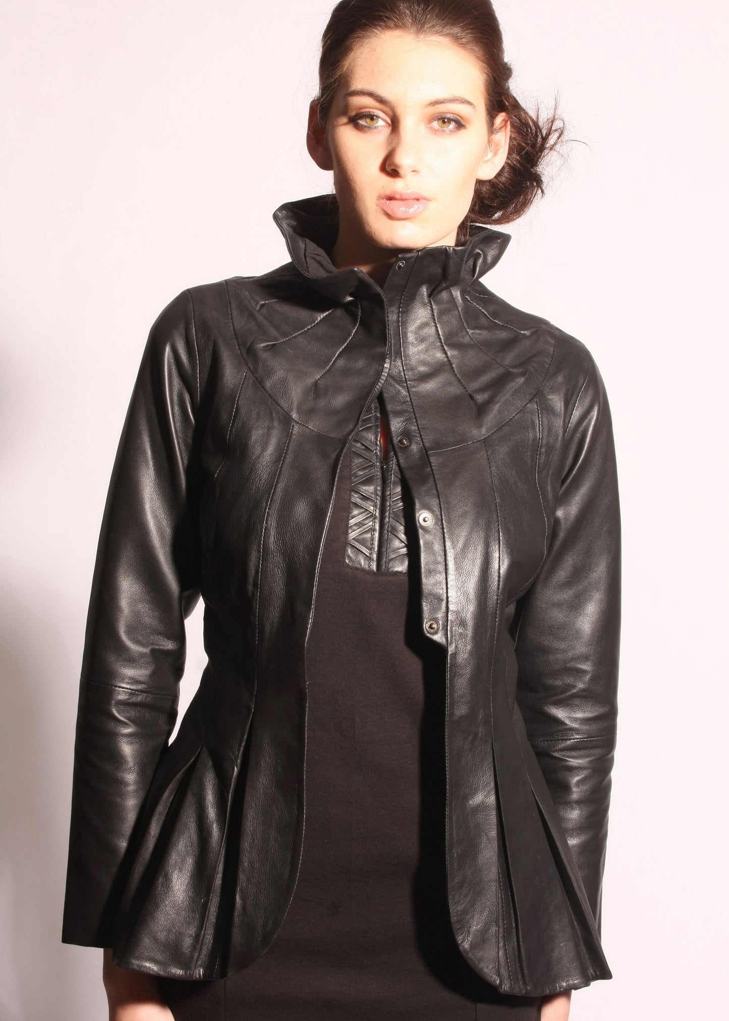 Leather pleated collar jacket- SOLD OUT