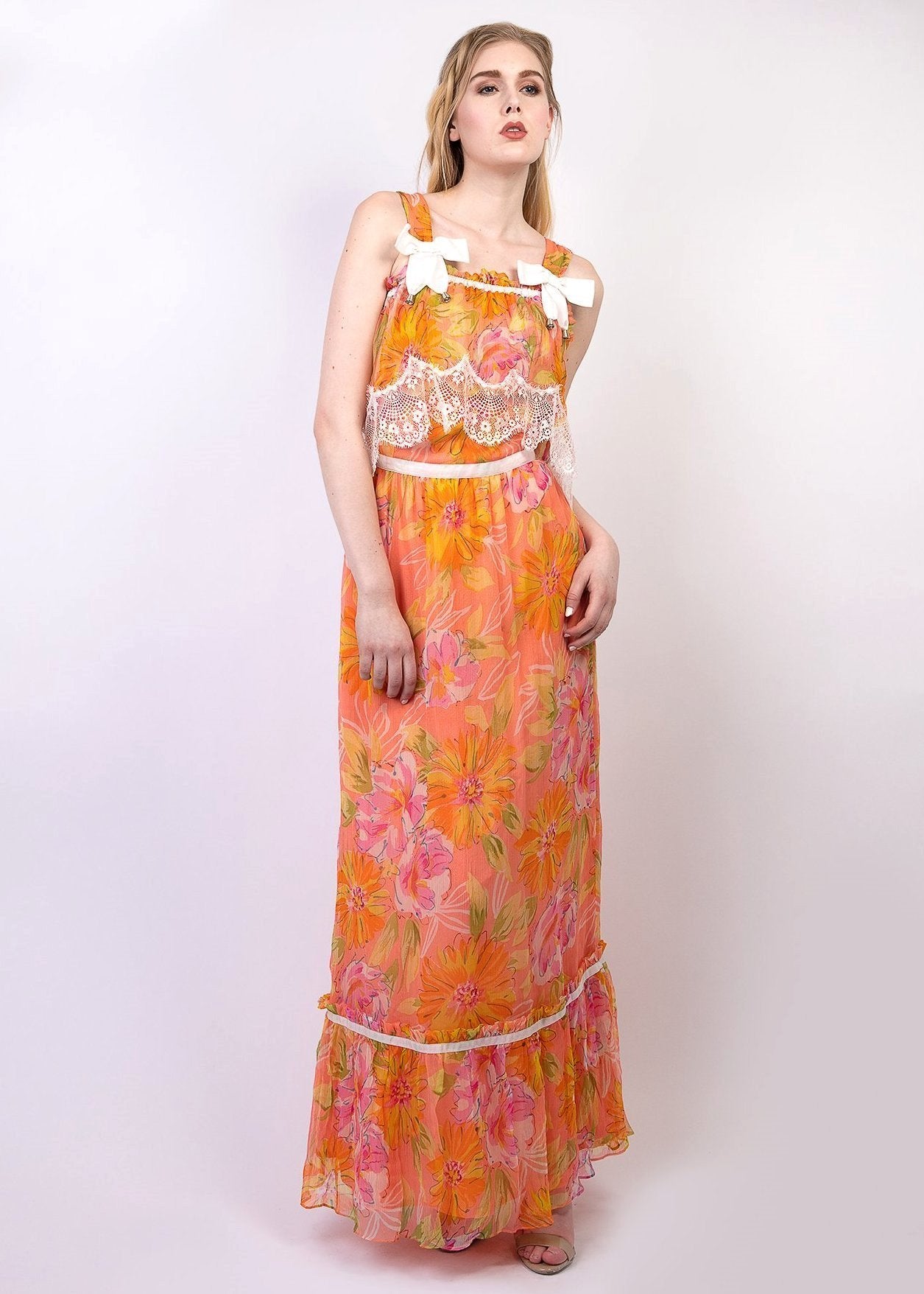 Floral print chiffon boho maxi dress T.Tandon Floral print chiffon boho maxi dress T.Tandon