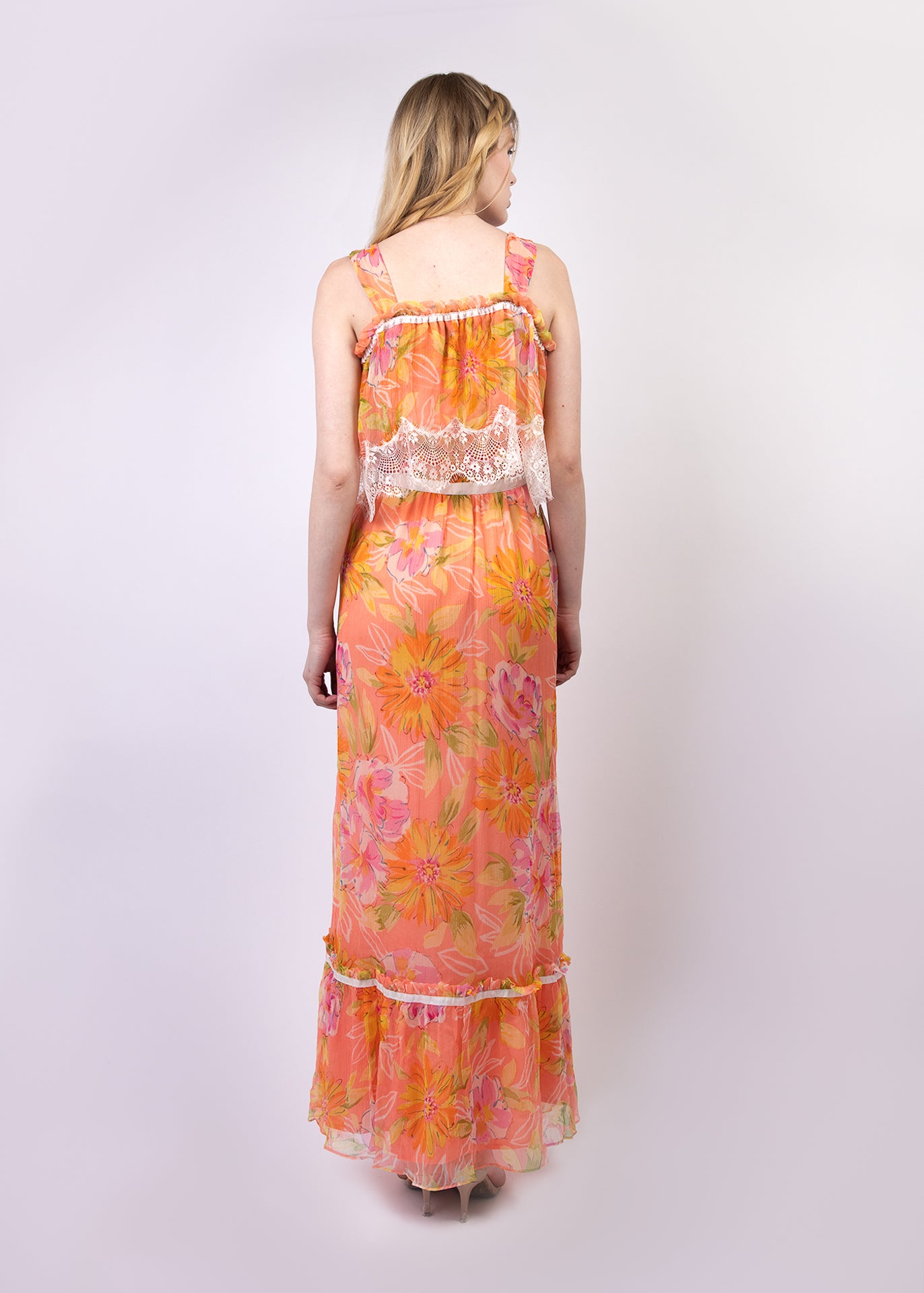 Floral print chiffon boho maxi dress