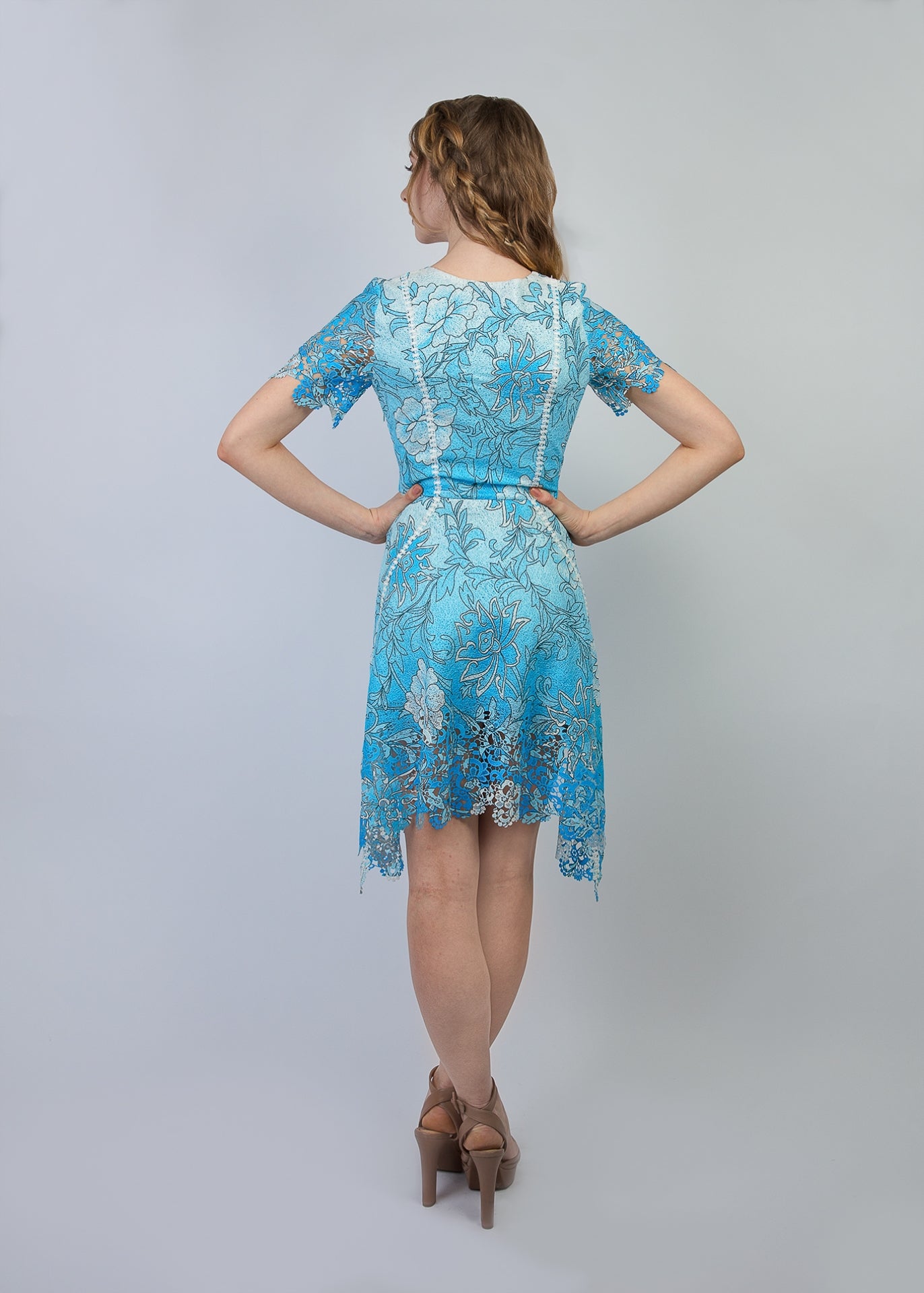 Novelty printed lace handkerchief hem dress