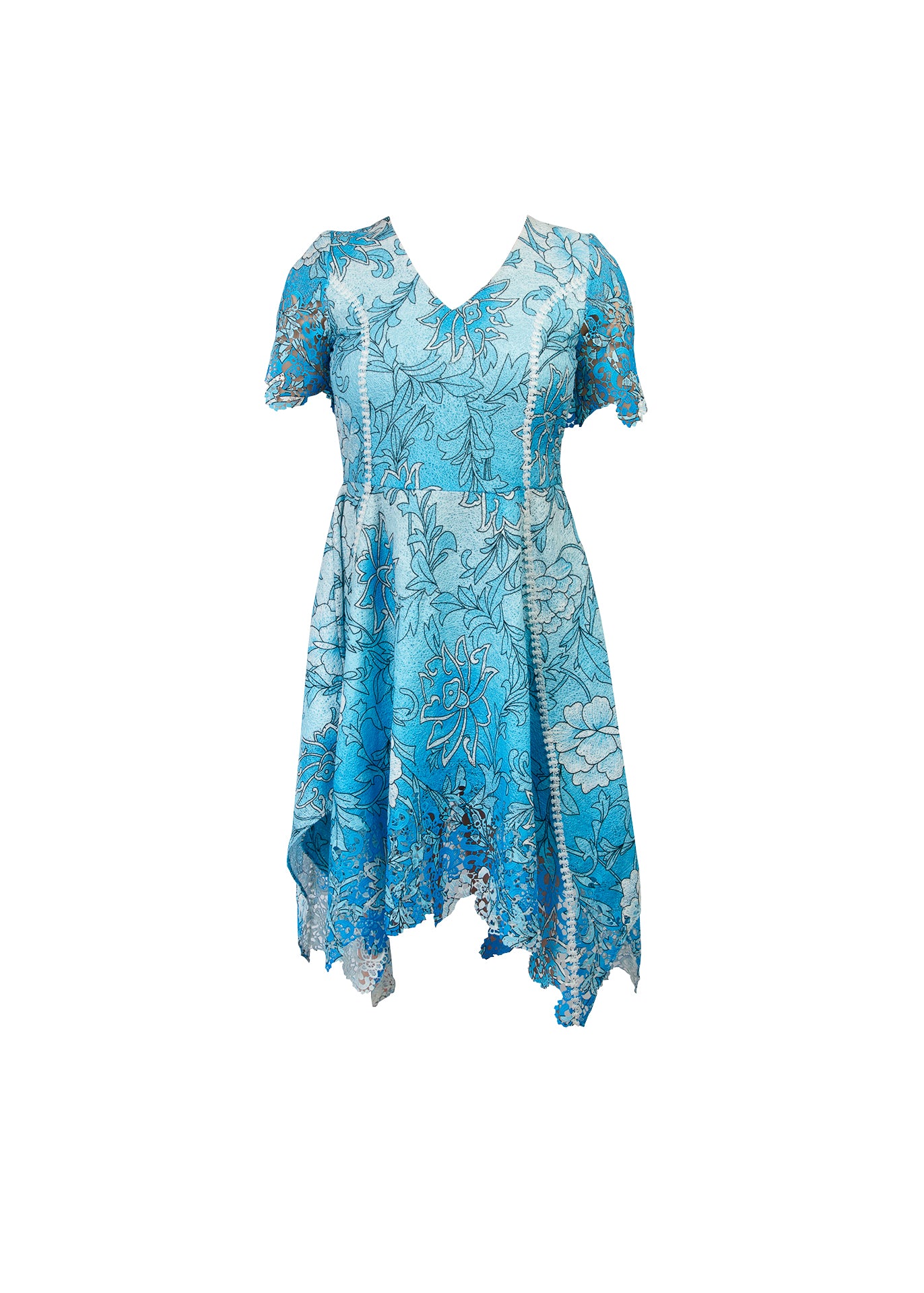 Novelty printed lace handkerchief hem dress