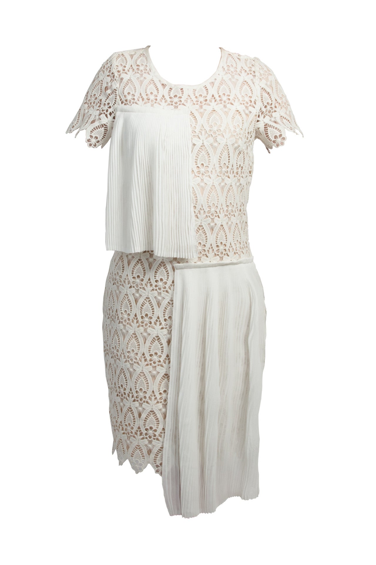 Pleats overlay lace shift dress