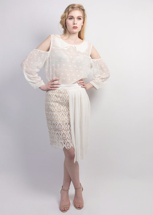 Lace skirt with Georgette pleated panel overlay