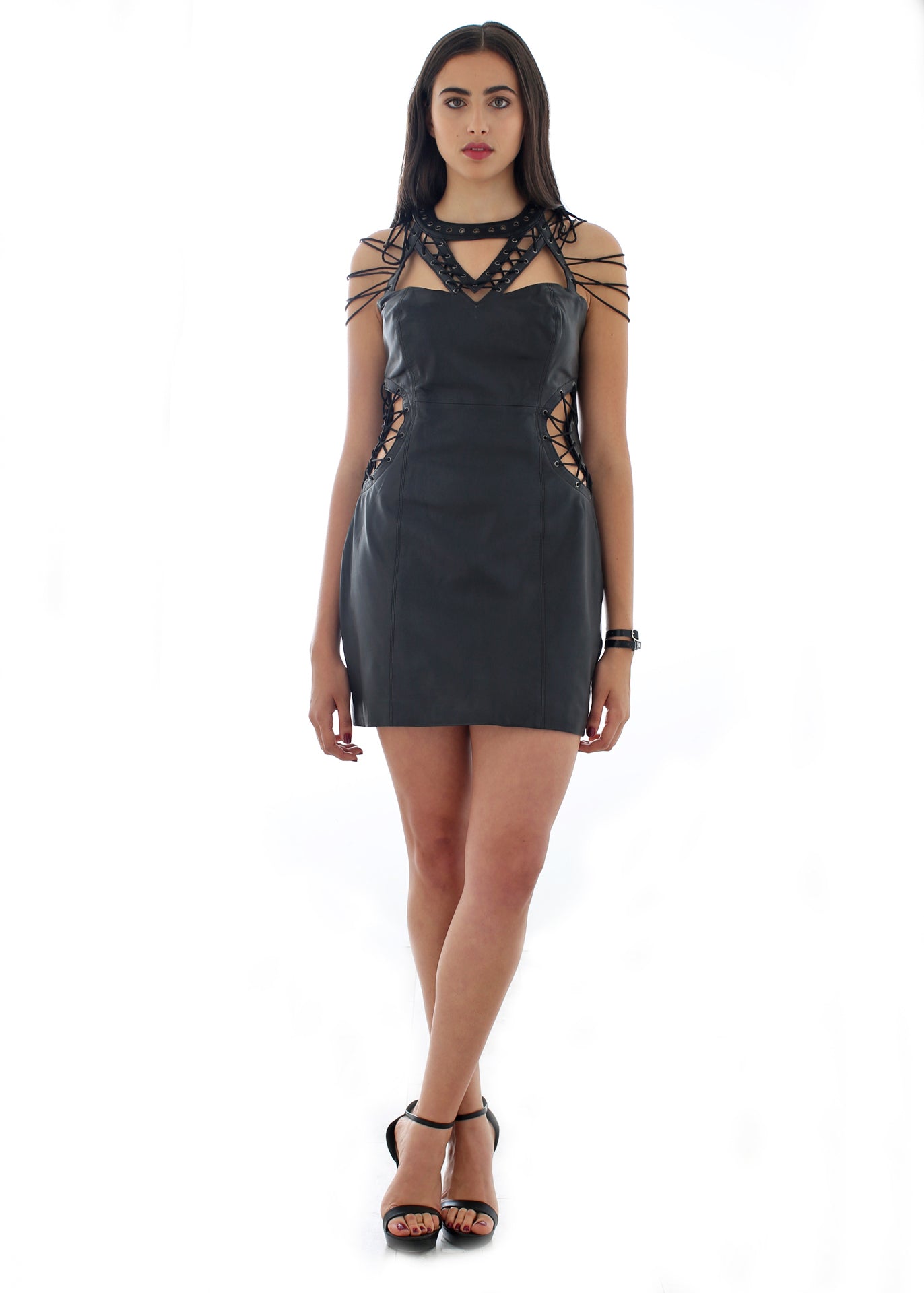 Leather cutout mini body-con dress Leather cutout mini body-con dress