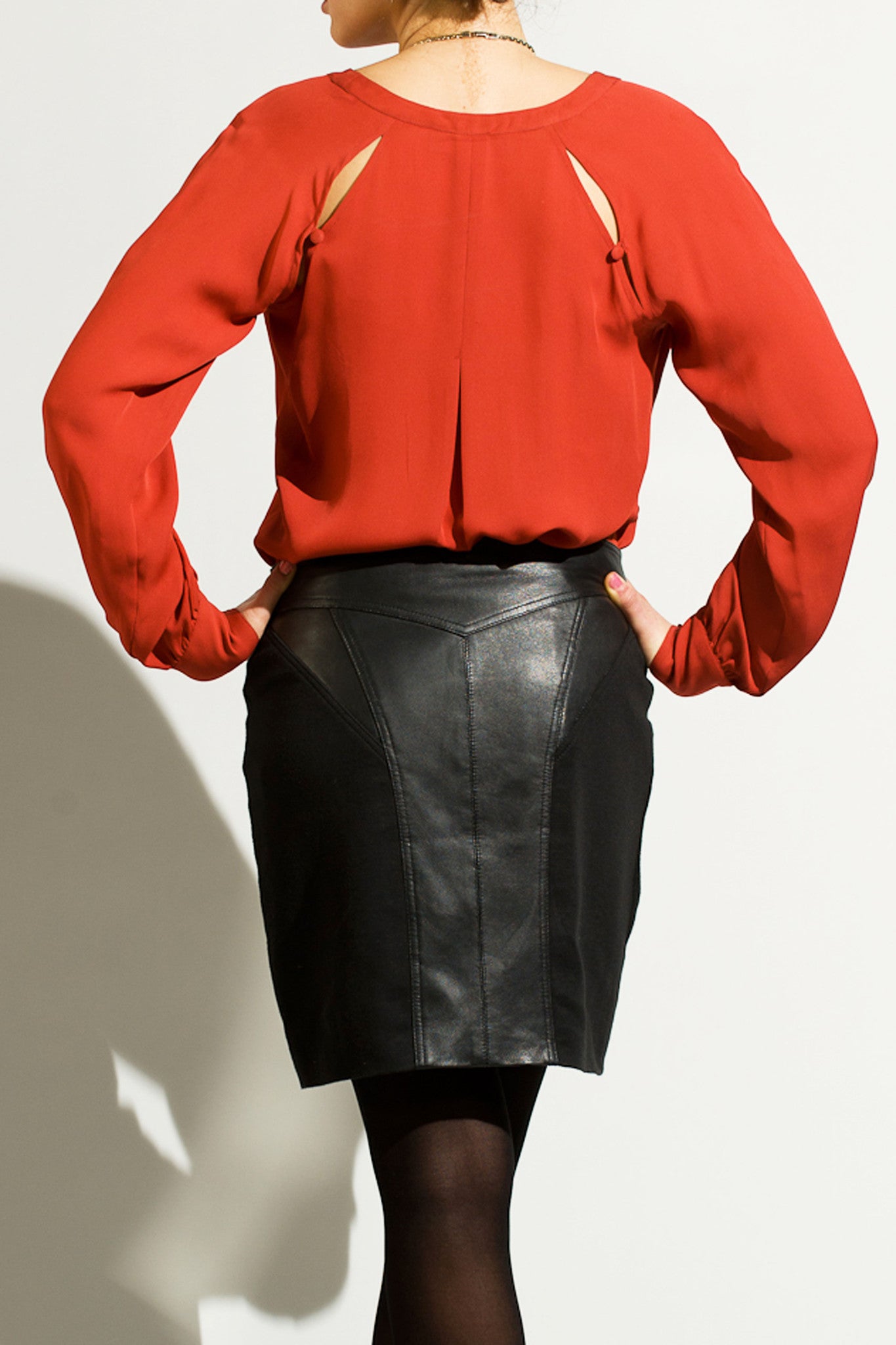 Leather / Ponte knee length skirt