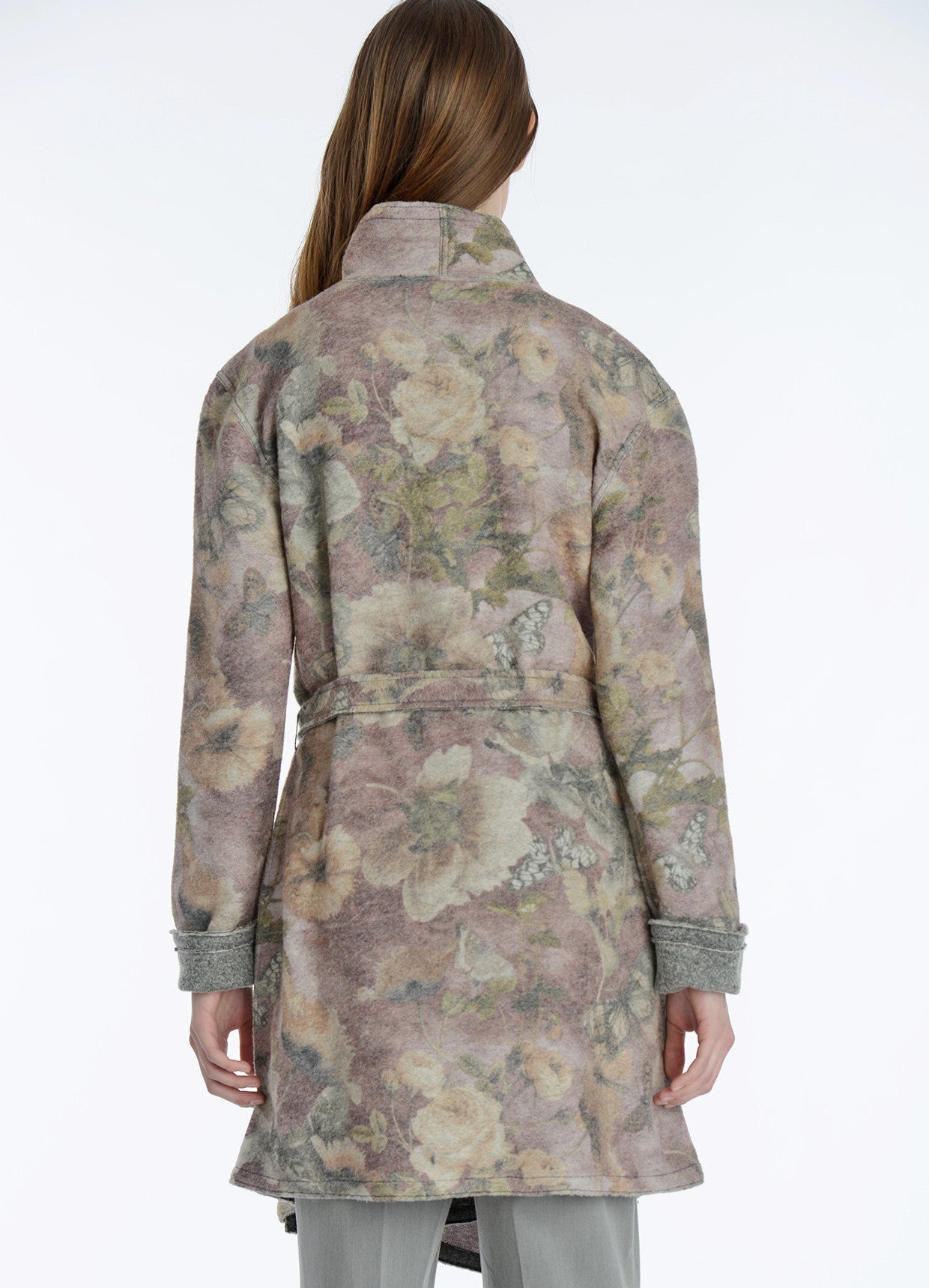 Muted Floral Print Wrap felt reversible coat