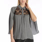Tulip sleeve button down shirt with lace detail