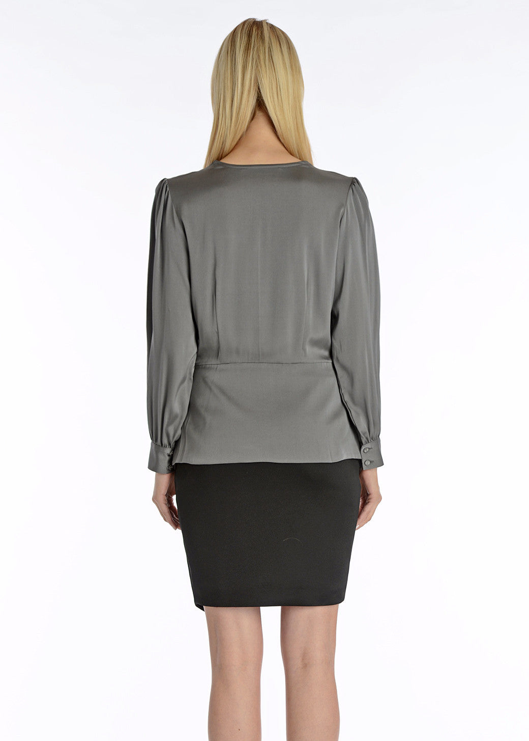 Hand pintucked silk blouse asymmetrical hemline