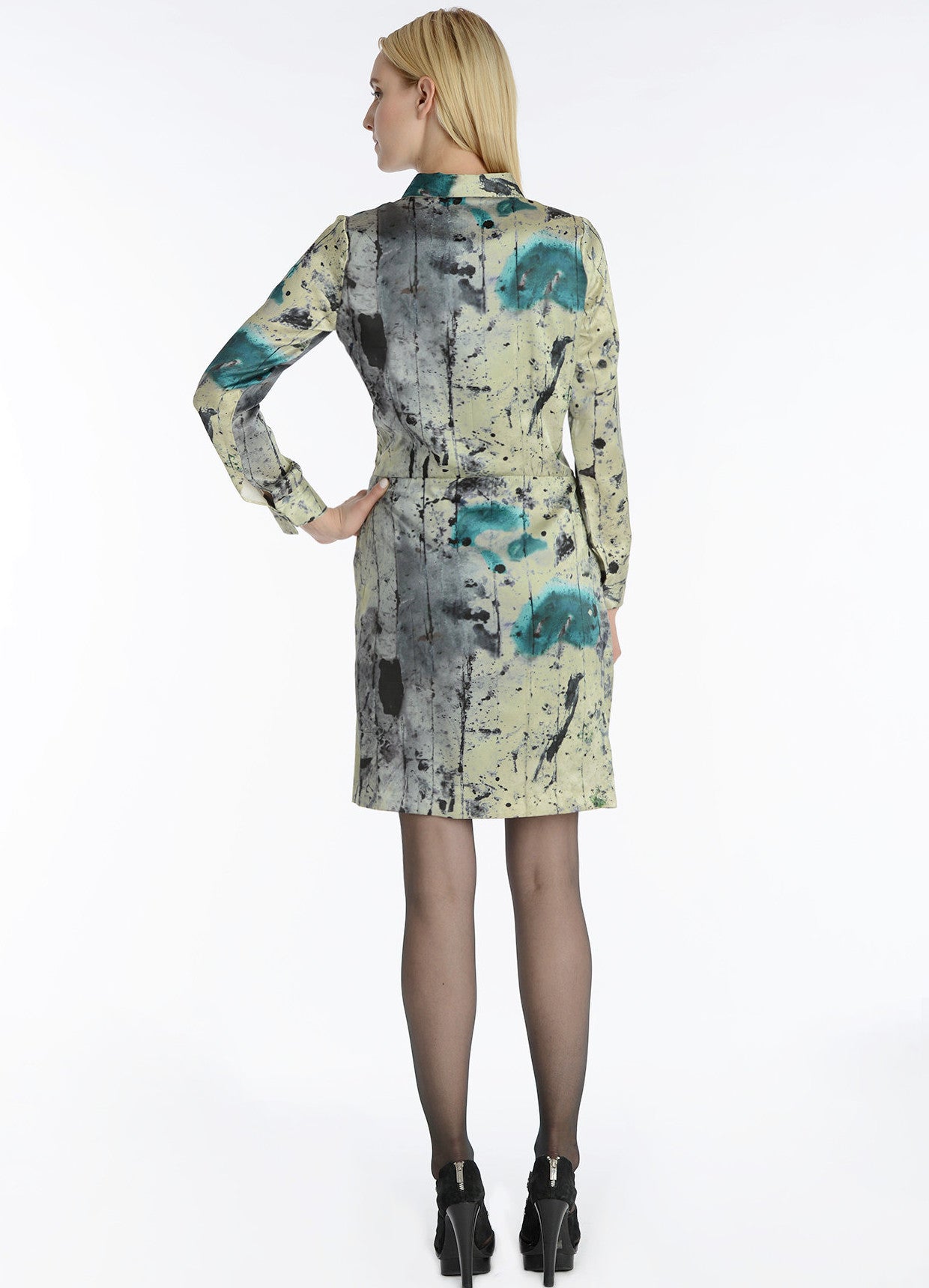 Silk Forrest print asymmetric hem shirt dress