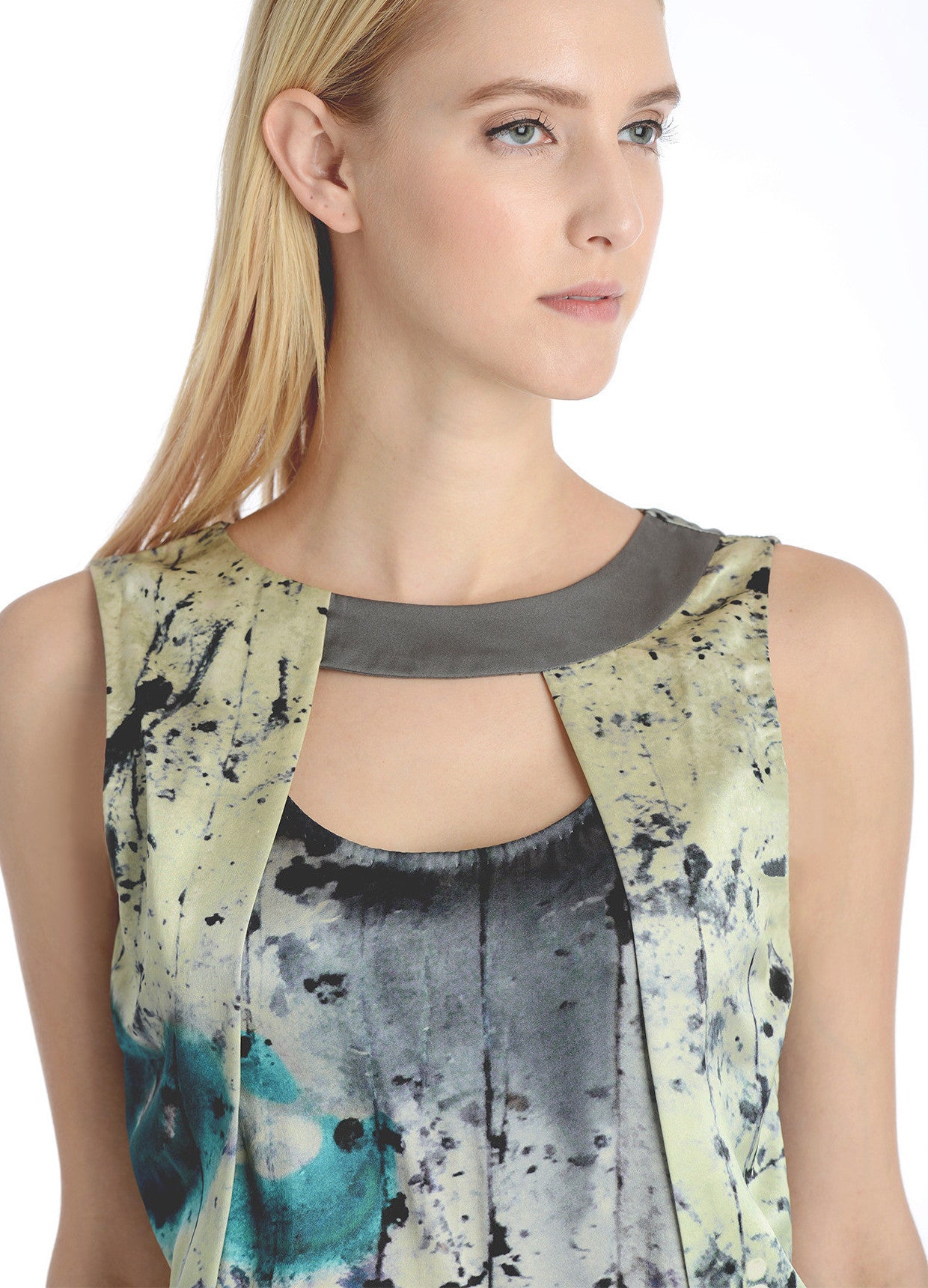 Forrest Print Silk asymmetric neckline top