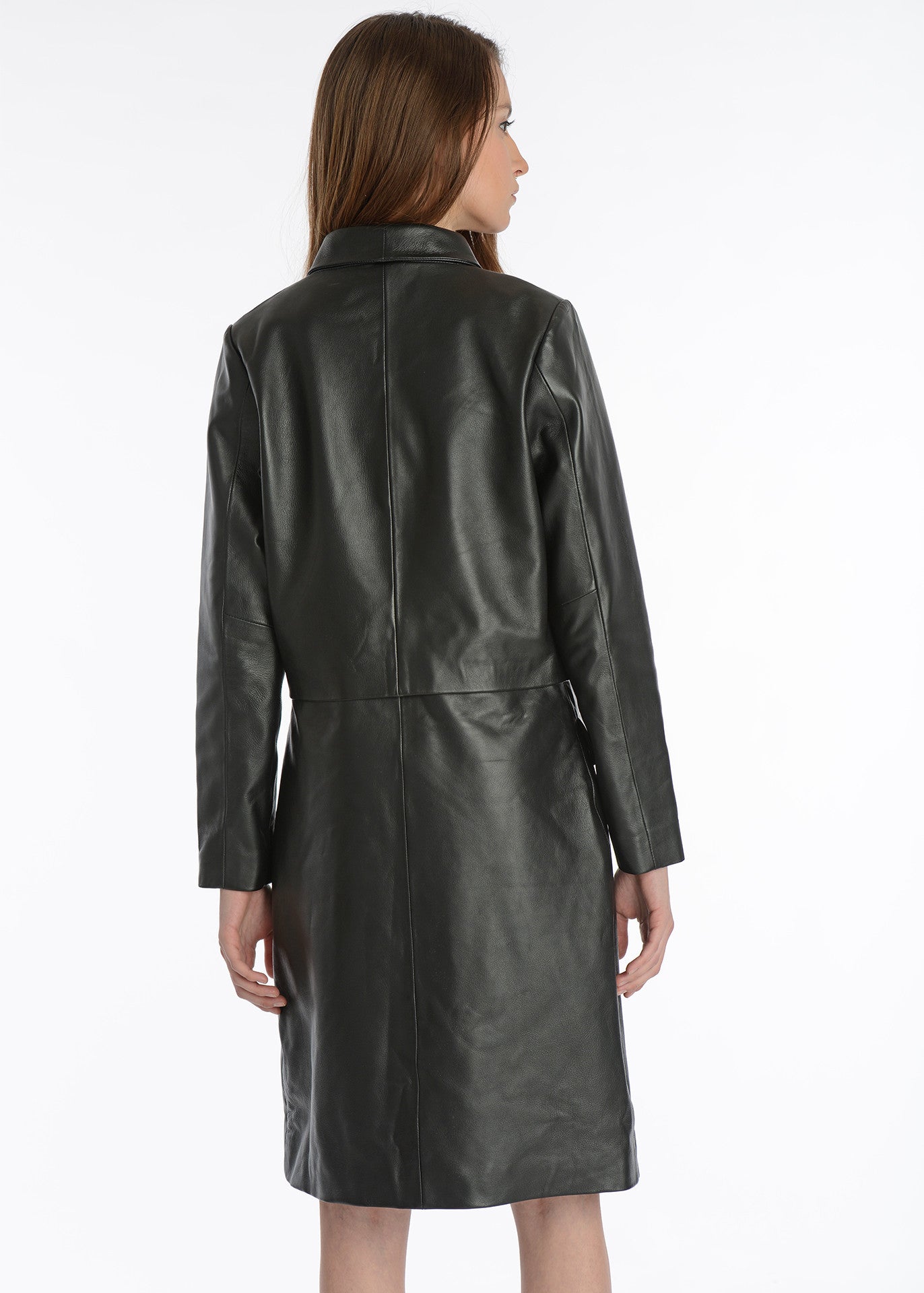 Leather long sleeve wrap coat dress