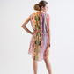 Multi-color tribal print chiffon short dress with lace details