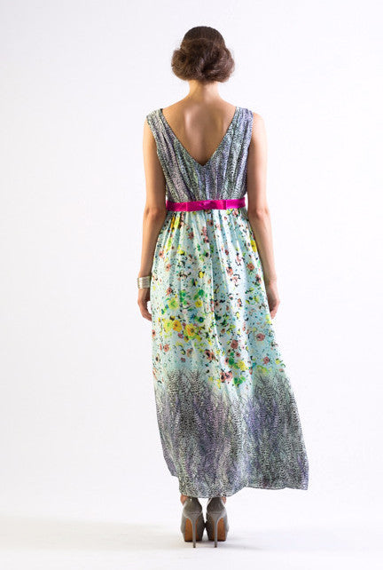 Silk floral print maxi dress with contrast trim - SOLD OUT