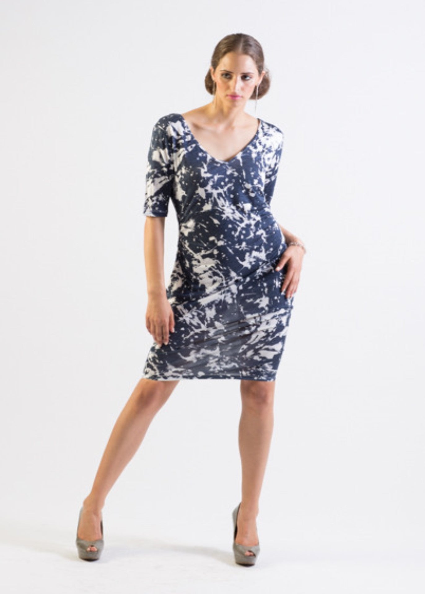 Reversible Modal jersey print cutout neck dress