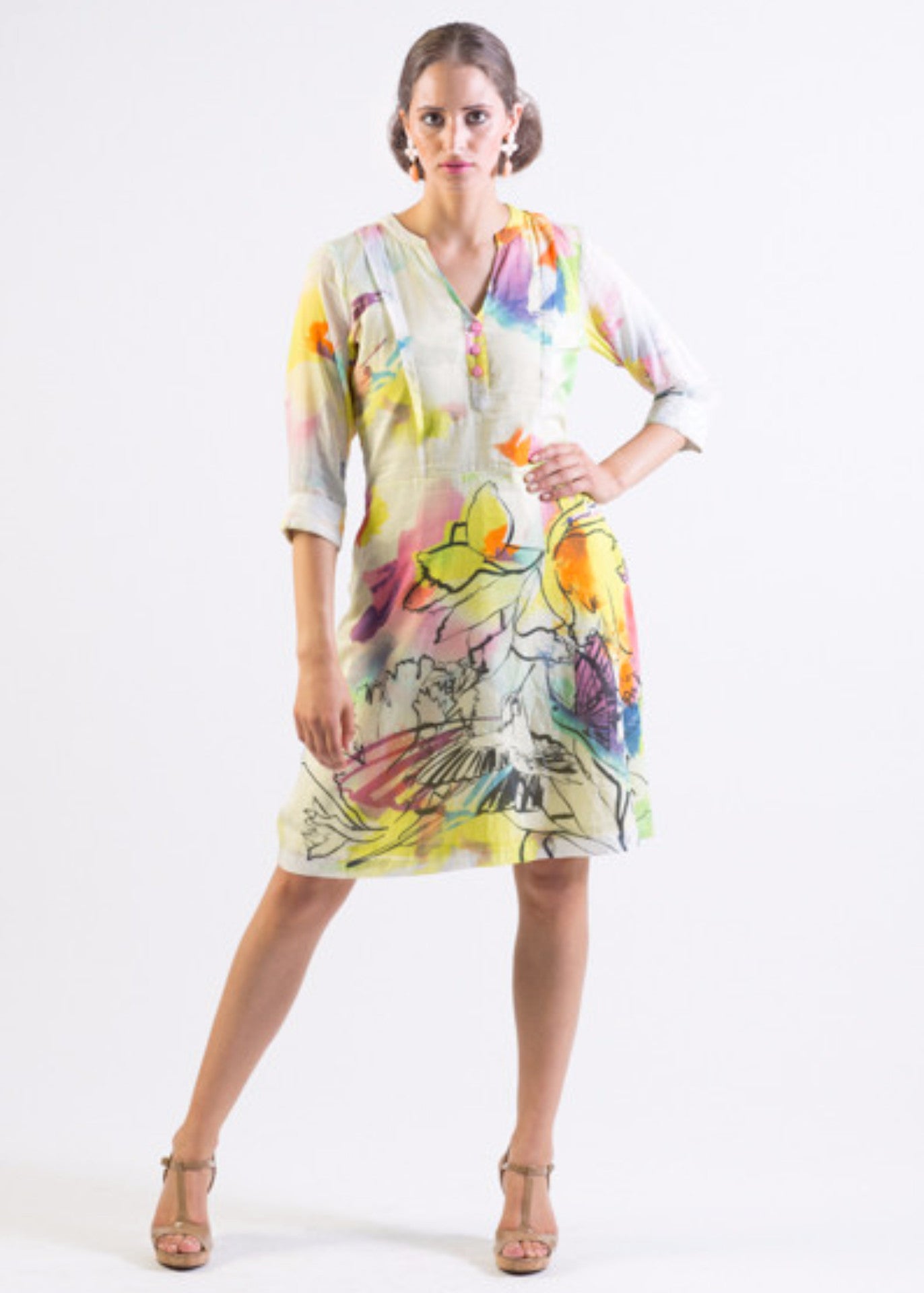 Silk/ Cotton Abstract Bird Print Fit & Flare Dress Silk/ Cotton Abstract Bird Print Fit & Flare Dress