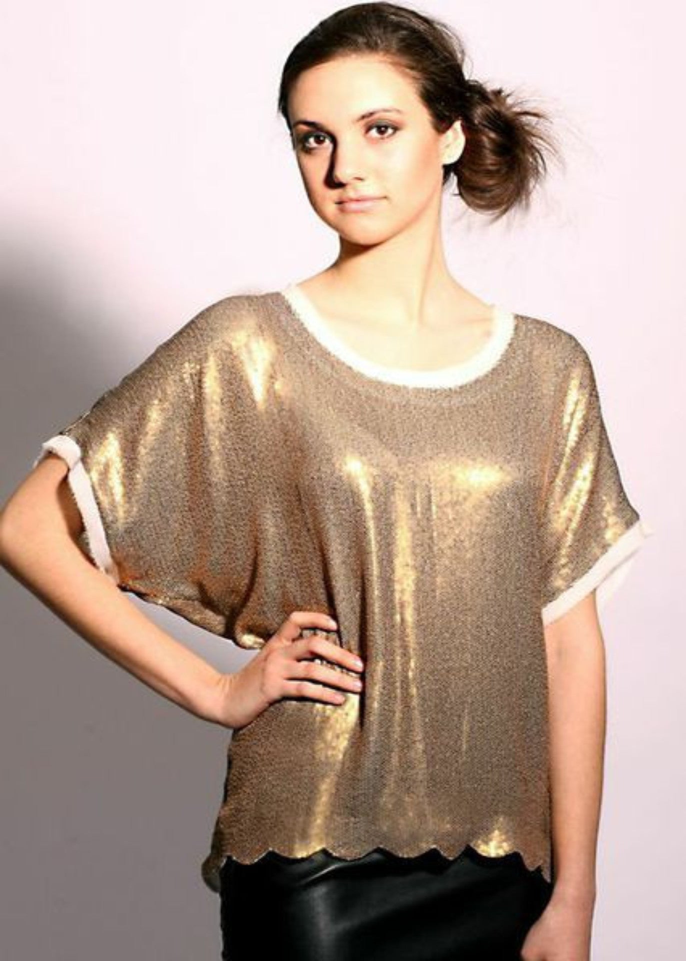 Metallic Gold all over sequins top with scalloped hem - SOLD OUT