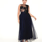 Sheer Tulle gown with 3D floral applique