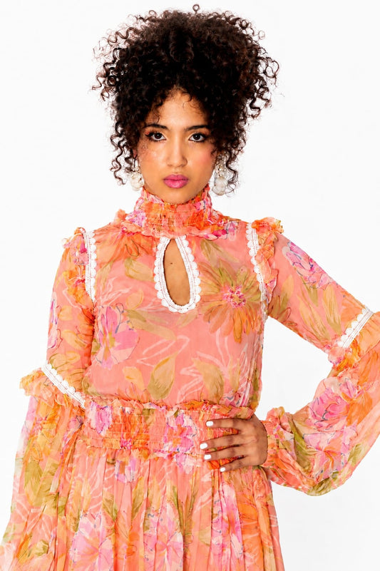 Floral print shirt ruffle dress