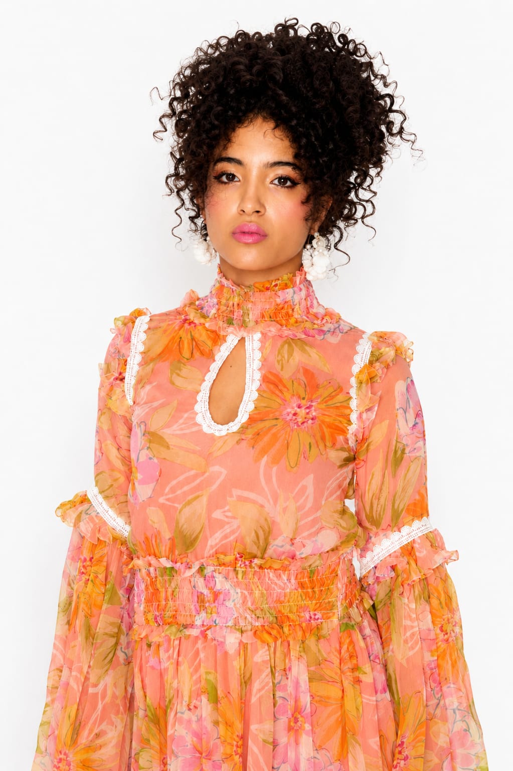 Floral print shirt ruffle dress