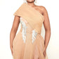Off-shoulder high leg slit embroidery detail gown
