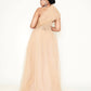 Off-shoulder high leg slit embroidery detail gown
