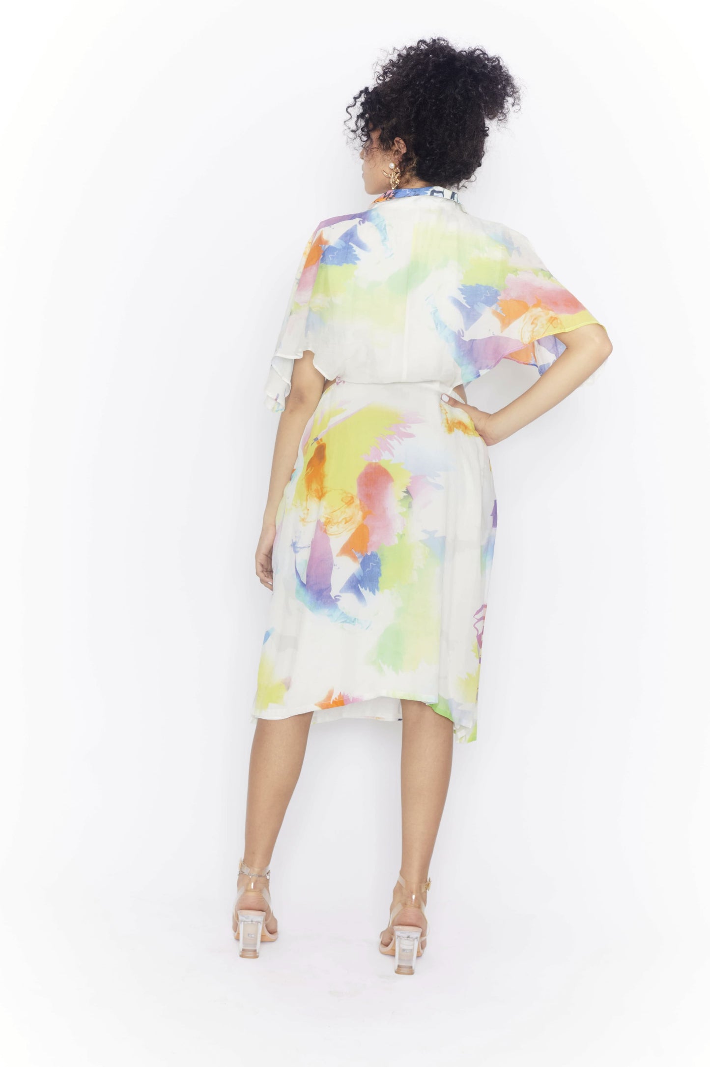 Abstract print Silk/ Cotton A-line Shirt dress