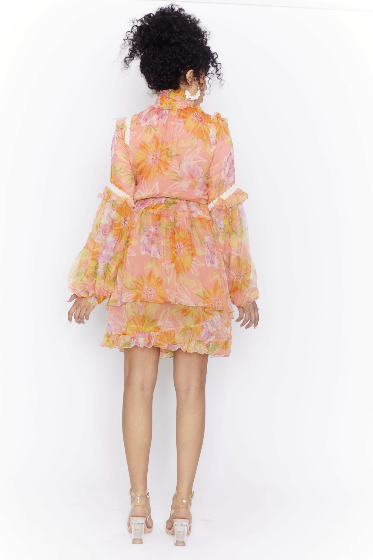 Floral print shirt ruffle dress