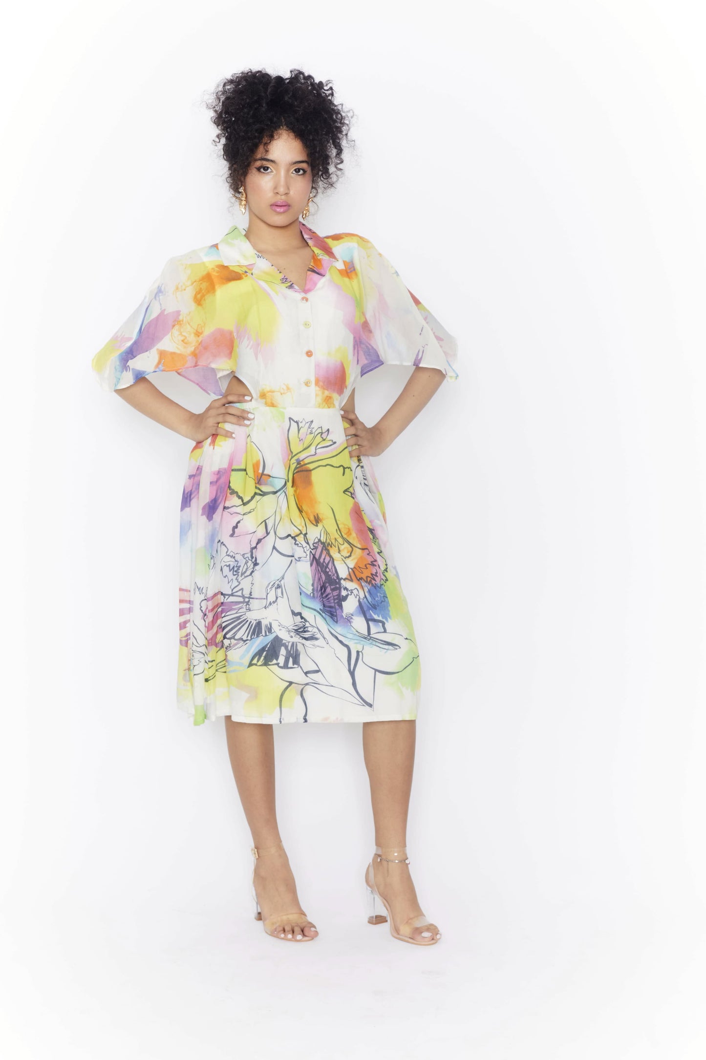 Abstract print Silk/ Cotton A-line Shirt dress