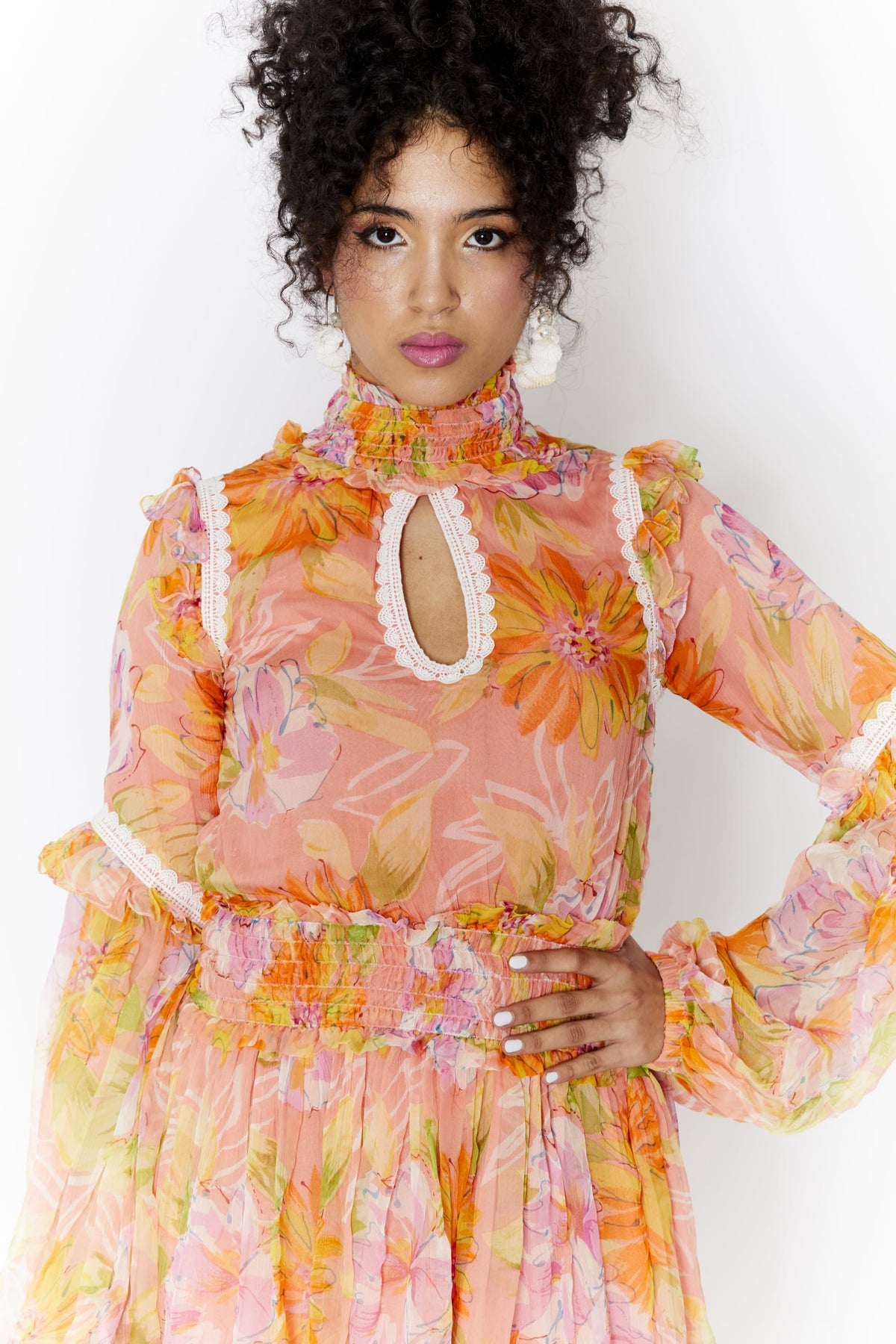 Floral print shirt ruffle dress