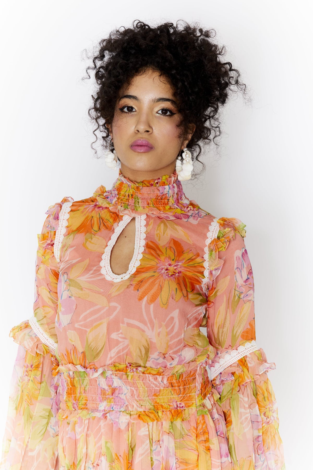 Floral print shirt ruffle dress