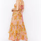 Floral print cutout waist chiffon maxi dress