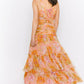 Floral print cutout waist chiffon maxi dress