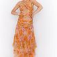 Floral print cutout waist chiffon maxi dress