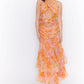 Floral print cutout waist chiffon maxi dress